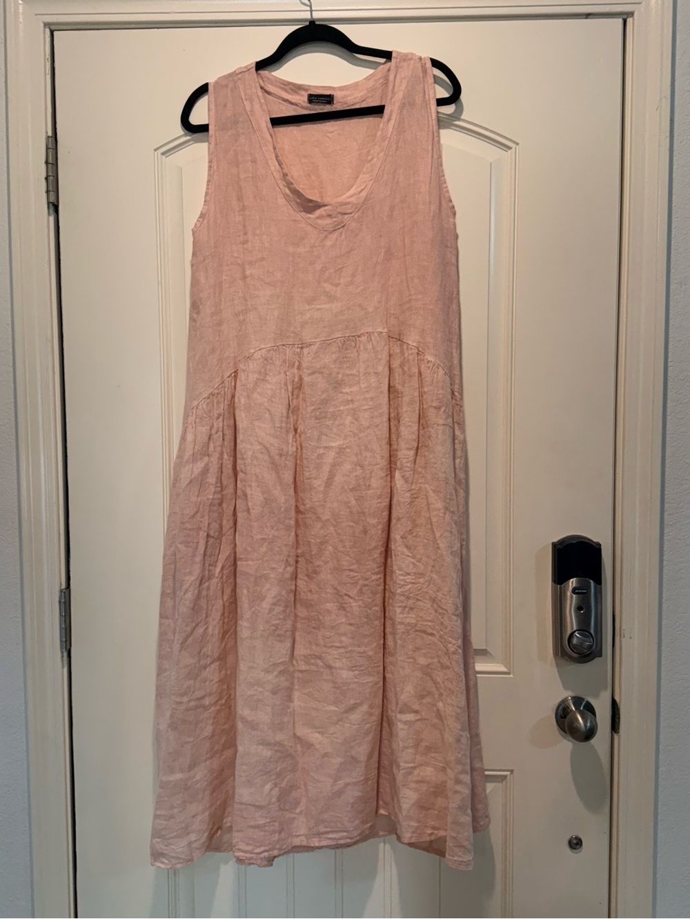 Sleeveless Light Pink Linen Maxi Dress with Scoop Neck